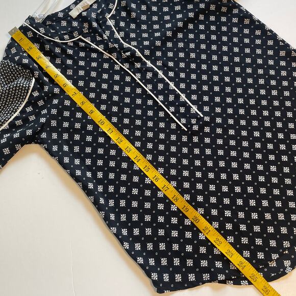LOFT Mixed Print Popover Top Womens Small Navy Ivory Long Sleeve Peasant Blouse - Picture 9 of 9